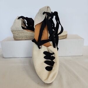 Picon W6 Espadrilles  Cream Black‎ Laces Wedge Sandals Made In Spain